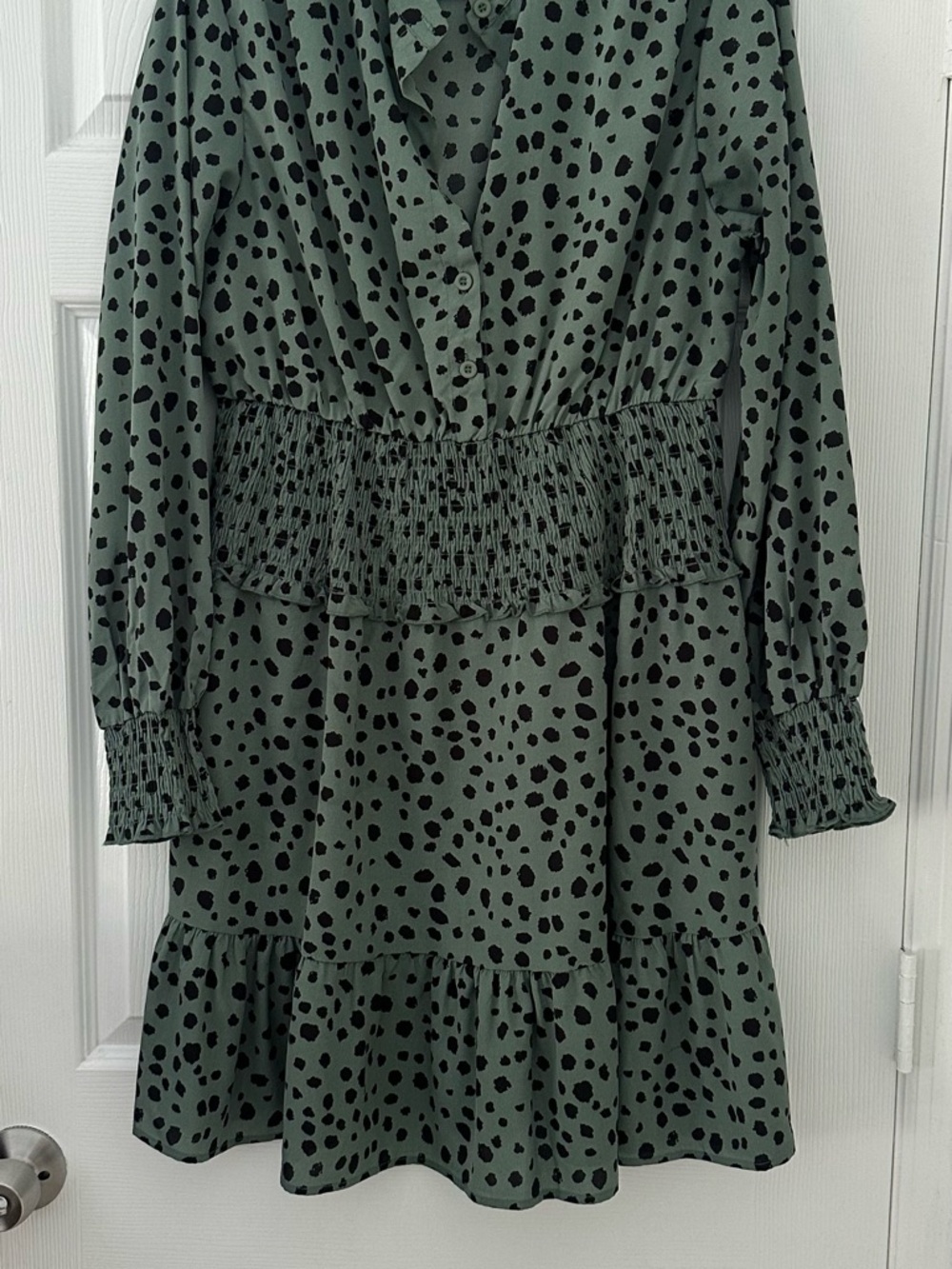 Pretty Garden Smocked Waist Green Printed Mini Dress - Picture 2 of 3